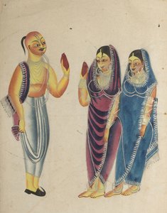 Dévot vaishnava avec deux femmes