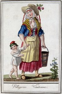 Village vénitien avec son fils. Gravure du 18ème siècle