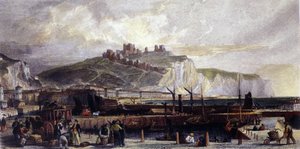 Vue de la ville de Douvres et de ses hautes falaises de craie blanche en Angleterre. 1850. - Unknown artist