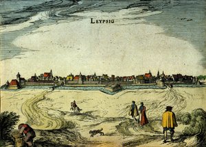 Vue de la ville de Leipzig en Allemagne. Gravure du 18ème siècle