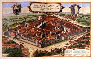 Vue de la ville de Leipzig en Allemagne. Gravure du XVIIe siècle - Unknown artist