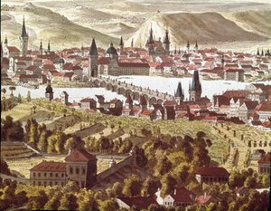 Vue de la ville de Prague au XVIIIe siècle (dessin)