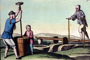 Façons de piller le riz en Chine. Impression du 19ème siècle - Unknown artist