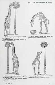 Pourquoi de M. Toto : Pourquoi le palmier est si grand et pourquoi la girafe a un si long cou. (dessin comique sur la théorie de Darwin)