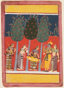 Des femmes jouent de la musique pour Radha et Krishna : Chitrini Nayika, d