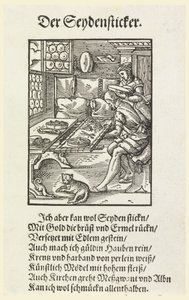 Gravure sur bois (fac-similé) : Une brodeuse au travail - Unknown artist
