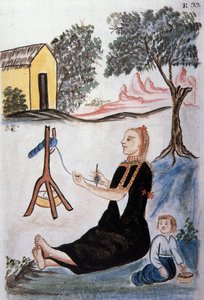 Jeune femme indienne filant de la laine, du livre "Trujillo del Peru" ou "Códice Martínez Compañón", par Baltazar Martinez Compañón y Bujanda, évêque de Trujillo (1782-1785) - Unknown artist