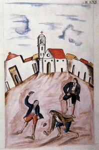 Jeunes Indiens jouant à la toupie, du livre "Trujillo del Perú" ou "Codex Martínez Compañón", par Baltazar Martínez Compañón y Bujanda, évêque de Trujillo (1782-1785)