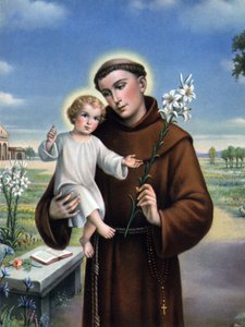 Image pieuse : représentation de Saint Antoine de Padoue (Antonio di Padova) connu sous le nom de Thaumaturge (1195-1231)