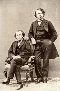 Johannes Brahms (1833-1897) compositeur allemand, assis, avec Joseph Joachim (1831-1907) violoniste et compositeur hongrois, et directeur du Conservatoire de Berlin