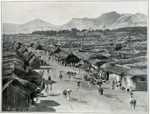 Vue de la rue principale de Séoul, capitale de la Corée au 19ème siècle