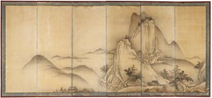 Paysage avec voyageurs sur des chemins de montagne - Unkoku Toyo
