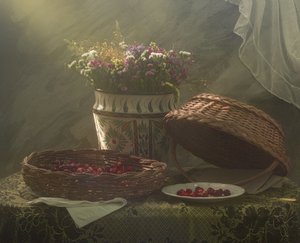 Nature morte au cerisier rustique - UstinaGreen