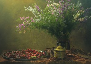 Cerises vintage et fleurs sauvages - UstinaGreen