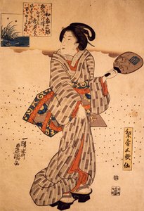 Femme avec un éventail rigide