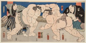 Combat des lutteurs de sumo Koyanagi et Kuroiwa