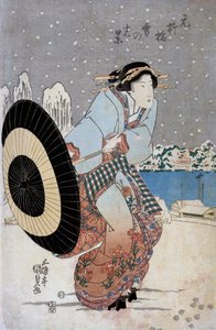 Scène de neige nocturne au pont Motonoyanagi, vers 1825