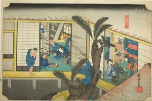 Akasaka : Serveuses dans une auberge, de la série "Les cinquante-trois stations du Tokaido" - Utagawa Hiroshige