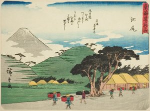 Ejiri, de la série "Les cinquante-trois stations du Tokaido (Tokaido gojusan tsugi)", également connue sous le nom de Tokaido avec poème (Kyoka iri Tokaido)