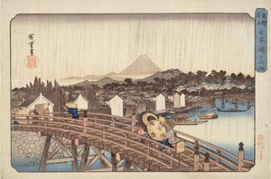 Averse du soir au pont Nihonbashi, des Lieux célèbres de la capitale orientale vers 1832 - Utagawa Hiroshige