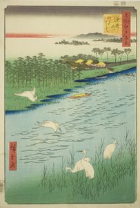 Traversée en ferry à Sakasai (Sakasai no watashi), de la série "Cent vues célèbres d