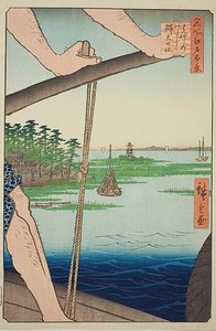 Ferry de Haneda et sanctuaire de Benten (Haneda no watashi Benten no yashiro), n° 72 de la série "Cent vues célèbres d