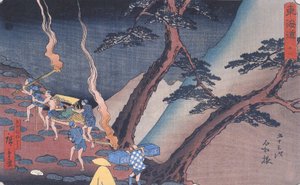 Hiroshige Voyageurs sur un chemin de montagne la nuit 2 - Utagawa Hiroshige