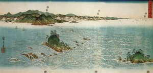 Hiroshige, Tourbillons sur une côte rocheuse - Utagawa Hiroshige