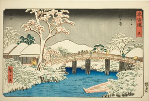 Hodogaya : Rivière Katabira et Pont Katabira (Hodogaya, Katabiragawa Katabirabashi)—No. 5, de la série "Les cinquante-trois stations du Tokaido (Tokaido gojusan tsugi)", également connue sous le nom de Reisho Tokaido