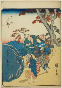 Ishibe, de la série "Les Cinquante-trois Stations [du Tokaido] (Gojusan tsugi)," également connue sous le nom de Figure Tokaido (Jinbutsu Tokaido)