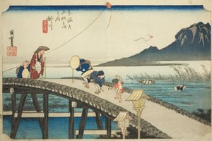 Kakegawa: Vue lointaine du mont Akiba, de la série "Les cinquante-trois stations du Tokaido" - Utagawa Hiroshige