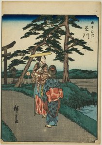 Kakegawa, de la série "Les cinquante-trois stations [du Tokaido] (Gojusan tsugi)", également connue sous le nom de Figure Tokaido (Jinbutsu Tokaido)
