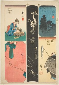 Kameyama, Seki, Sakanoshita, Tsuchiyama, et Minakuchi, no. 11 de la série "Images découpées du Tokaido (Tokaido harimaze zue)"