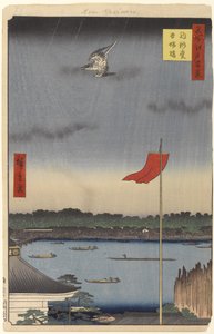 Salle Komokata et pont Azuma, n° 62 de Cent vues célèbres d