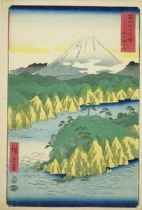 Lac à Hakone (Hakone no kosui), de la série "Trente-six vues du mont Fuji (Fuji sanjurokkei)" - Utagawa Hiroshige