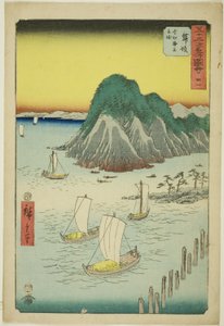 Maisaka : Bateaux traversant la mer à Imagiri (Maisaka, Imagiri kaijo funewatashi), n° 31 de la série "Vues célèbres des cinquante-trois stations (Gojusan tsugi meisho zue)", également connue sous le nom de Tokaido vertical
