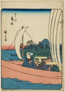 Maisaka, de la série "Les cinquante-trois stations [du Tokaido] (Gojusan tsugi)," également connue sous le nom de Tokaido des figures (Jinbutsu Tokaido)