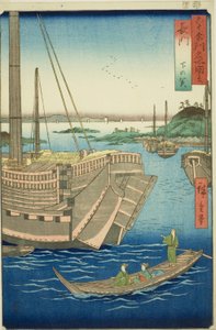 Province de Nagato : Shimonoseki (Nagato, Shimonoseki), de la série "Lieux célèbres des soixante et quelques provinces (Rokujuyoshu meisho zue)"