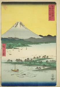 Plage de pins à Miho dans la province de Suruga (Suruga Miho no matsubara), de la série "Trente-six vues du mont Fuji (Fuji sanjurokkei)" - Utagawa Hiroshige