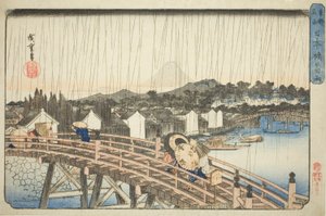 Pluie au Pont Nihonbashi (Nihonbashi no hakuu), de la série "Lieux Célèbres de la Capitale de l