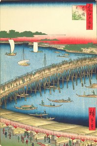 Pont de Ryogoku et la grande berge, no.59 de Cent vues célèbres d