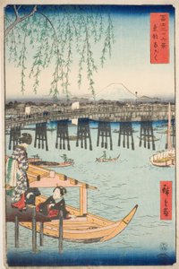 Pont de Ryogoku dans la capitale orientale (Toto Ryogoku), de la série "Trente-six vues du mont Fuji (Fuji sanjurokkei)" - Utagawa Hiroshige