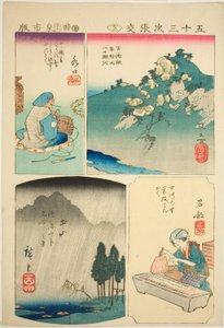 Sakanoshita, Minakuchi, Tsuchiyama et Ishibe, n° 13 de la série "Découpages pour les cinquante-trois stations (Gojusan tsugi harimaze)"