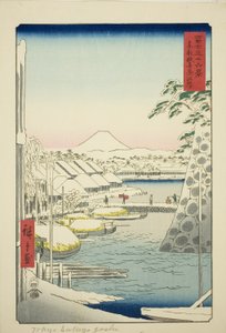 La rive à Sukiya dans la capitale orientale (Toto Sukiyagashi), de la série "Trente-six vues du mont Fuji (Fuji sanjurokkei)" - Utagawa Hiroshige