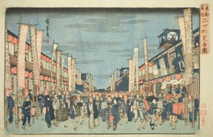 Vue des théâtres à Nichomachi (Nichomachi shibai no zu), de la série "Lieux célèbres de la capitale orientale (Toto meisho)"