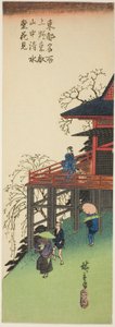 Observation des cerisiers en fleurs depuis le hall Kiyomizu à Toeizan à Ueno (Ueno Toeizan chu Kiyomizudo no hanami), de la série "Vues célèbres de la capitale orientale (Toto meisho)"