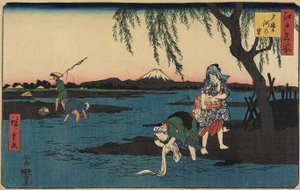 Village près de la rivière Tamagawa, mars 1858