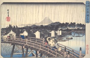 Pluie blanche sur le pont Nihon, de la série Lieux célèbres de la capitale orientale - Utagawa Hiroshige