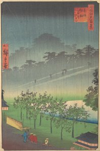 Vue du soir de Kiribata sous la pluie à Akasaka, 1859