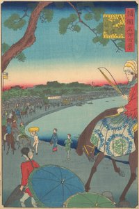 Étrangers chevauchant le long de la côte à Takanawa dans la capitale de l